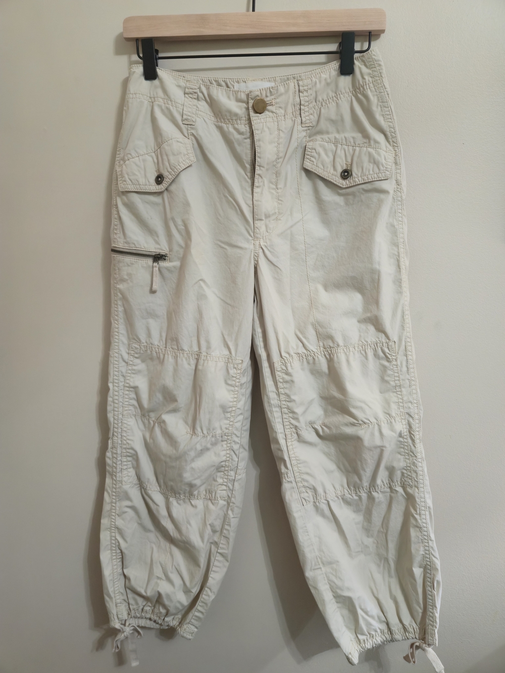 Anthropologie Womens Cargo Pants Beige Drawstring Twill Cotton Lyocell Size 26